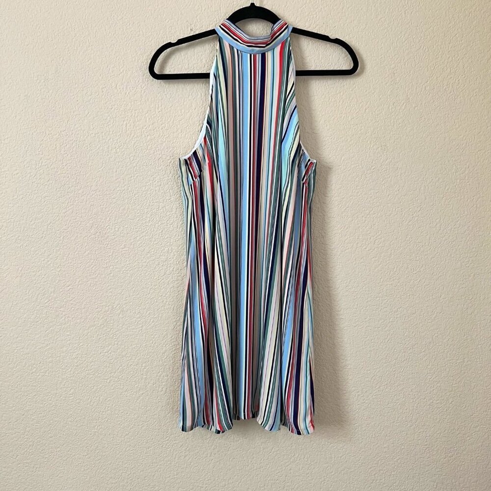 Decree Size L Women Multicolor Stripes Fully Lined Halter Top Shift Mini Dress